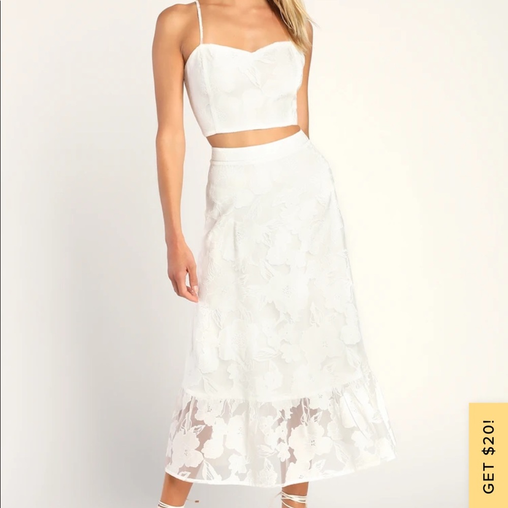 Lulu's | Certainly Stylish White Burnout Floral Two-Piece Midi Dress